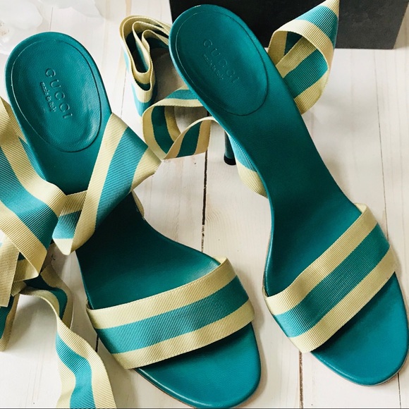 Authentic GUCCI Gross Grain Ribbon Tie-up Sandals  Size 9 - Picture 4 of 8